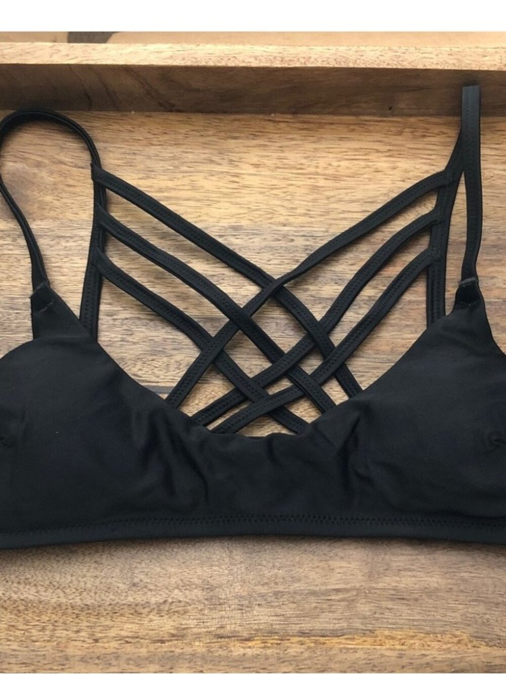 aerie Black Strappy Bikini Top with Crisscross Back